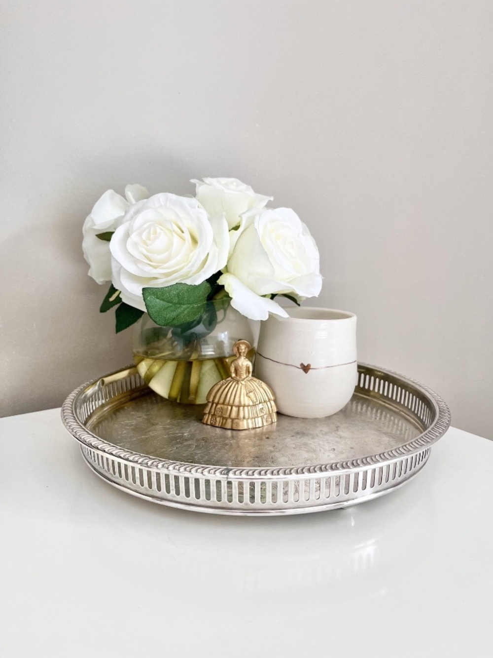 Vintage Round Silverplated Ornate Tray Hollywood Regency Old Money